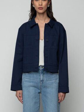 OAK + FORT Cotton Twill Boxy Button Jacket Blue – XS